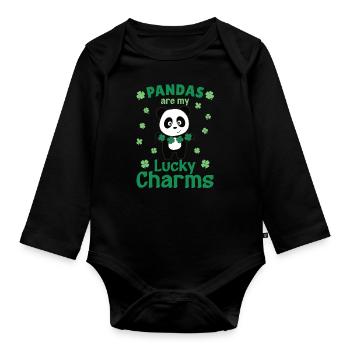 Les pandas sont mes porte-bonheur La Saint-Patrick - Body Bébé bio manches longues - noir - Devant
