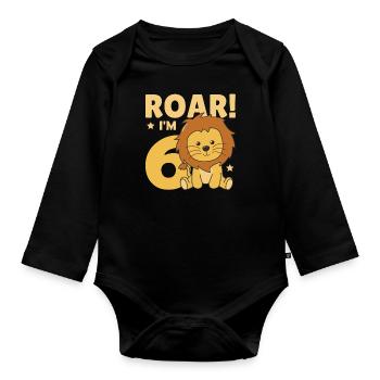 Children 6th birthday lion six years old lion - Organic Longsleeve Baby Bodysuit - black - Front