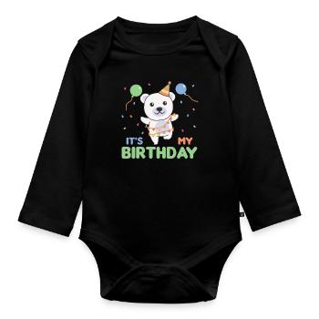 Polar bear for children's birthday it's my birthday - Organic Longsleeve Baby Bodysuit - black - Front