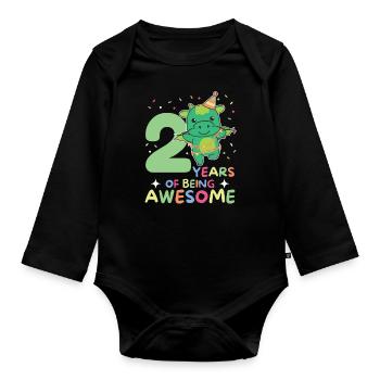 Drache zum 2. Geburtstag Kinder zwei Jahre alt - Baby Bio-Langarm-Body - Schwarz - Vorne