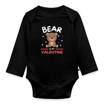 Bär zum Valentinstag süße Tiere mit Herzen - Baby Bio-Langarm-Body - Schwarz - Vorne