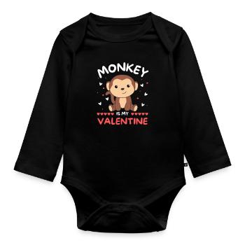 Affe zum Valentinstag süße Tiere mit Herzen - Baby Bio-Langarm-Body - Schwarz - Vorne