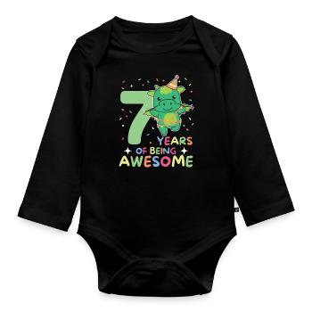 Drache zum 7. Geburtstag Kinder sieben Jahre alt - Baby Bio-Langarm-Body - Schwarz - Vorne
