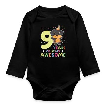 Rottweiler for the 9th birthday children nine years old - Organic Longsleeve Baby Bodysuit - black - Front