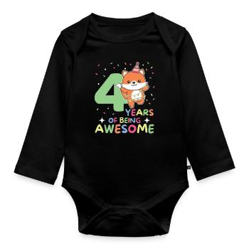 Fuchs zum 4. Geburtstag Kinder vier Jahre alt - Baby Bio-Langarm-Body - Schwarz - Vorne