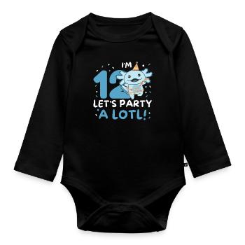 12th birthday Axolotl twelve years sweet Axolotls - Organic Longsleeve Baby Bodysuit - black - Front