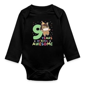 Horse for 9th birthday Children nine years old - Organic Longsleeve Baby Bodysuit - black - Front