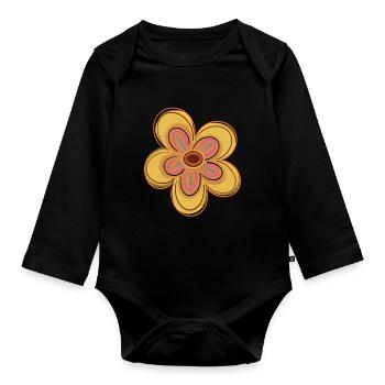 Yellow flower - Organic Longsleeve Baby Bodysuit - black - Front