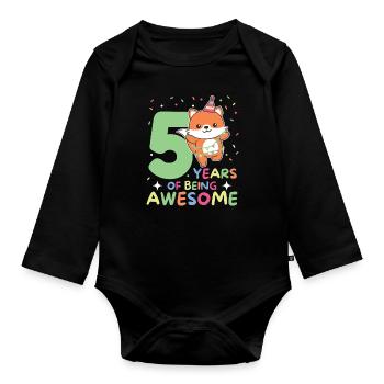 Fuchs zum 5. Geburtstag Kinder fünf Jahre alt - Baby Bio-Langarm-Body - Schwarz - Vorne