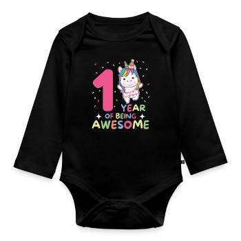 Unicorn for 1st birthday for children one year old - Organic Longsleeve Baby Bodysuit - black - Front