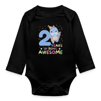 Dino for 2nd birthday children two years old - Organic Longsleeve Baby Bodysuit - black - Front