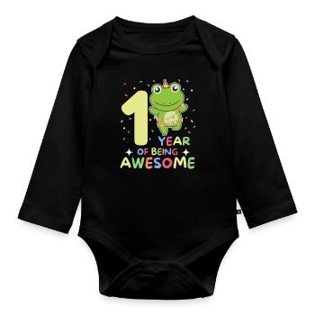 Frog for the 1st birthday for children one year old - Organic Longsleeve Baby Bodysuit - black - Front