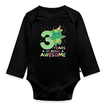 Drache zum 3. Geburtstag Kinder drei Jahre alt - Baby Bio-Langarm-Body - Schwarz - Vorne
