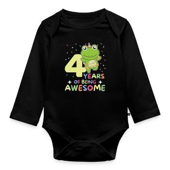 Frog for 4th birthday Children four years old - Organic Longsleeve Baby Bodysuit - black - Front