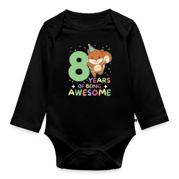 Écureuil pour les enfants de 8 ans huit ans - Body Bébé bio manches longues - noir - Devant