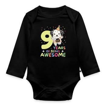 Dalmatians for their 9th birthday children nine years old - Organic Longsleeve Baby Bodysuit - black - Front