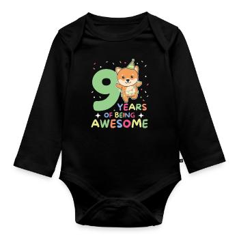 Shiba Inu on her 9th birthday children nine years old - Organic Longsleeve Baby Bodysuit - black - Front