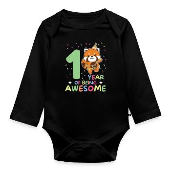 Red panda for 1st birthday children one year old - Organic Longsleeve Baby Bodysuit - black - Front