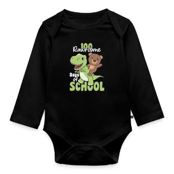 100 jours d’école Bear Trex 100 jours - Body Bébé bio manches longues - noir - Devant