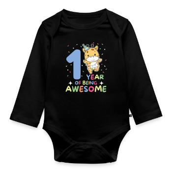 Giraffe for 1st birthday for children one year old - Organic Longsleeve Baby Bodysuit - black - Front