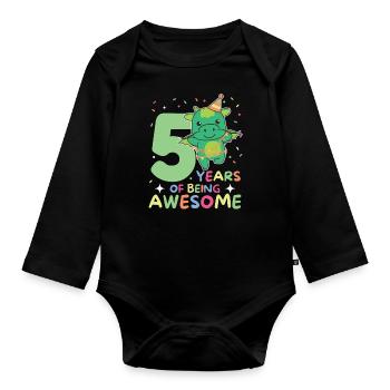 Drache zum 5. Geburtstag Kinder fünf Jahre alt - Baby Bio-Langarm-Body - Schwarz - Vorne