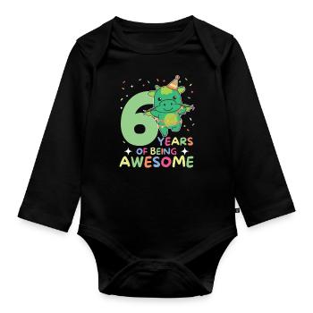 Drache zum 6. Geburtstag Kinder sechs Jahre alt - Baby Bio-Langarm-Body - Schwarz - Vorne