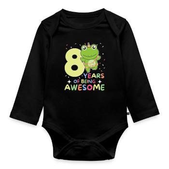 Frog for 8th birthday Children eight years old - Organic Longsleeve Baby Bodysuit - black - Front