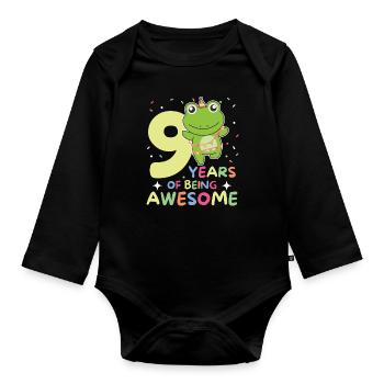 Frog for 9th birthday Children nine years old - Organic Longsleeve Baby Bodysuit - black - Front