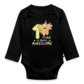 Axolotl for 1st birthday for children one year old - Organic Longsleeve Baby Bodysuit - black - Front