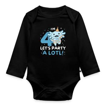 4ème anniversaire axolotl quatre ans axolotls sucrés - Body Bébé bio manches longues - noir - Devant