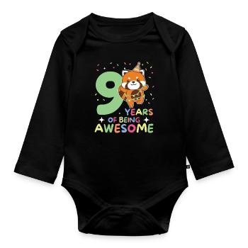 Red panda for 9th birthday children nine years old - Organic Longsleeve Baby Bodysuit - black - Front