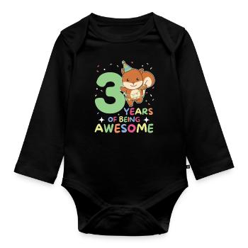 Squirrel for 3rd birthday children three years - Organic Longsleeve Baby Bodysuit - black - Front