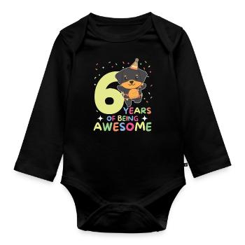 Rottweiler for 6th birthday children six years - Organic Longsleeve Baby Bodysuit - black - Front
