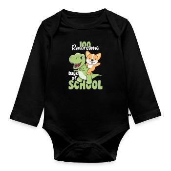 100 rawrsome days of school Corgi Trex 100 Days - Organic Longsleeve Baby Bodysuit - black - Front