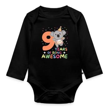 Koala pour les enfants de 9 ans de neuf ans - Body Bébé bio manches longues - noir - Devant