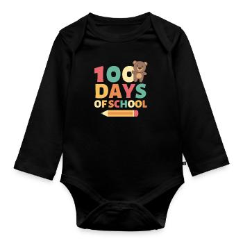 100 days of school Bär 100 Days - Baby Bio-Langarm-Body - Schwarz - Vorne