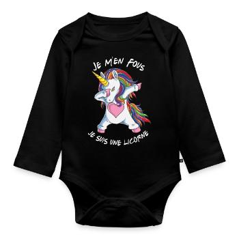 Je M'en Fous Je suis Une Licorne - Body Bébé bio manches longues - noir - Devant