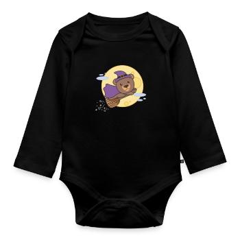 Bear Halloween Witch Children Witches Costume - Organic Longsleeve Baby Bodysuit - black - Front