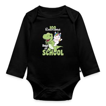 100 rawrsome days of school Unicorn Trex 100 Days - Organic Longsleeve Baby Bodysuit - black - Front