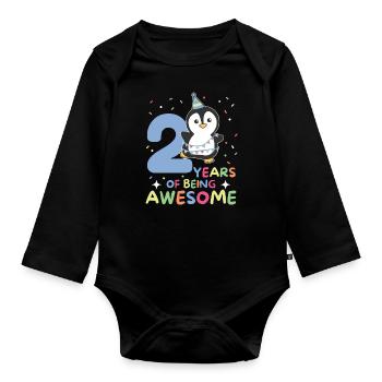 Pinguin zum 2. Geburtstag Kinder zwei Jahre alt - Baby Bio-Langarm-Body - Schwarz - Vorne