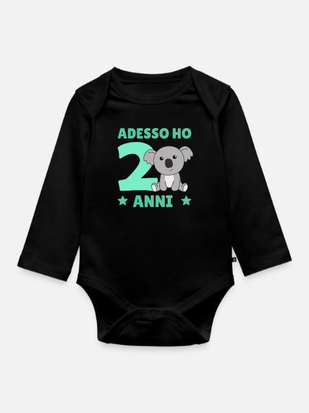 Kinder 2. Geburtstag Koala Adesso ho 2 anni - Baby Bio-Langarm-Body - Schwarz