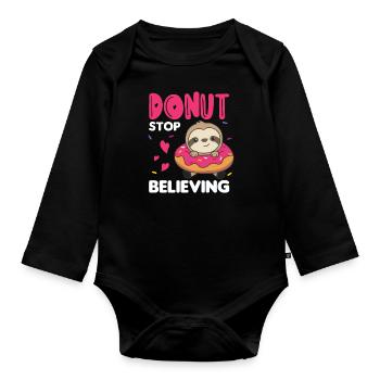 Süßes Faultier lustige Tiere in Donut pink - Baby Bio-Langarm-Body - Schwarz - Vorne
