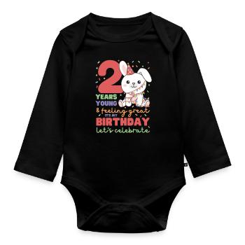 Rabbit for 2nd birthday Children two years old - Organic Longsleeve Baby Bodysuit - black - Front