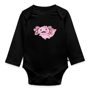 Spring axolotl with cherry blossoms sweet spring - Organic Longsleeve Baby Bodysuit - black - Front