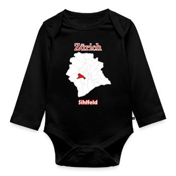 Bezirke Sihlfeld Karte mit Zürich Stadtkarte - Baby Bio-Langarm-Body - Schwarz - Vorne