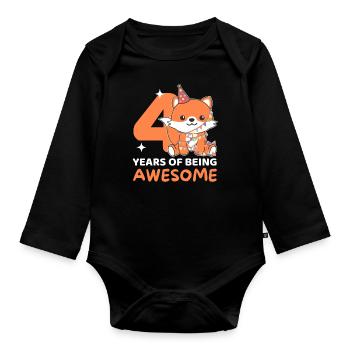 Fuchs zum 4. Geburtstag Kinder vier Jahre alt - Baby Bio-Langarm-Body - Schwarz - Vorne