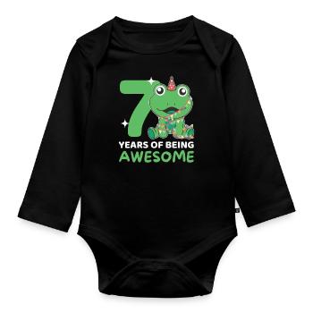 Frog for 7th birthday Children seven years old - Organic Longsleeve Baby Bodysuit - black - Front