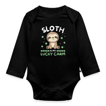 Sloth is my lucky carm Clover St Patricks - Organic Longsleeve Baby Bodysuit - black - Front