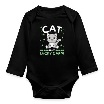 Cat is my lucky carm Clover St Patrick's Day - Organic Longsleeve Baby Bodysuit - black - Front