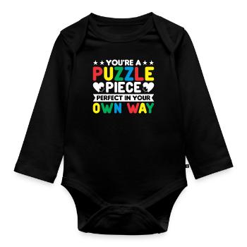 autism awareness Puzzle piece perfect in your way - Baby Bio-Langarm-Body - Schwarz - Vorne